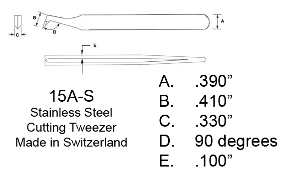 Excelta 15A-S Angulated 4.5in. Stainless Steel .010in. Soft Wire Cutting Tweezer specs